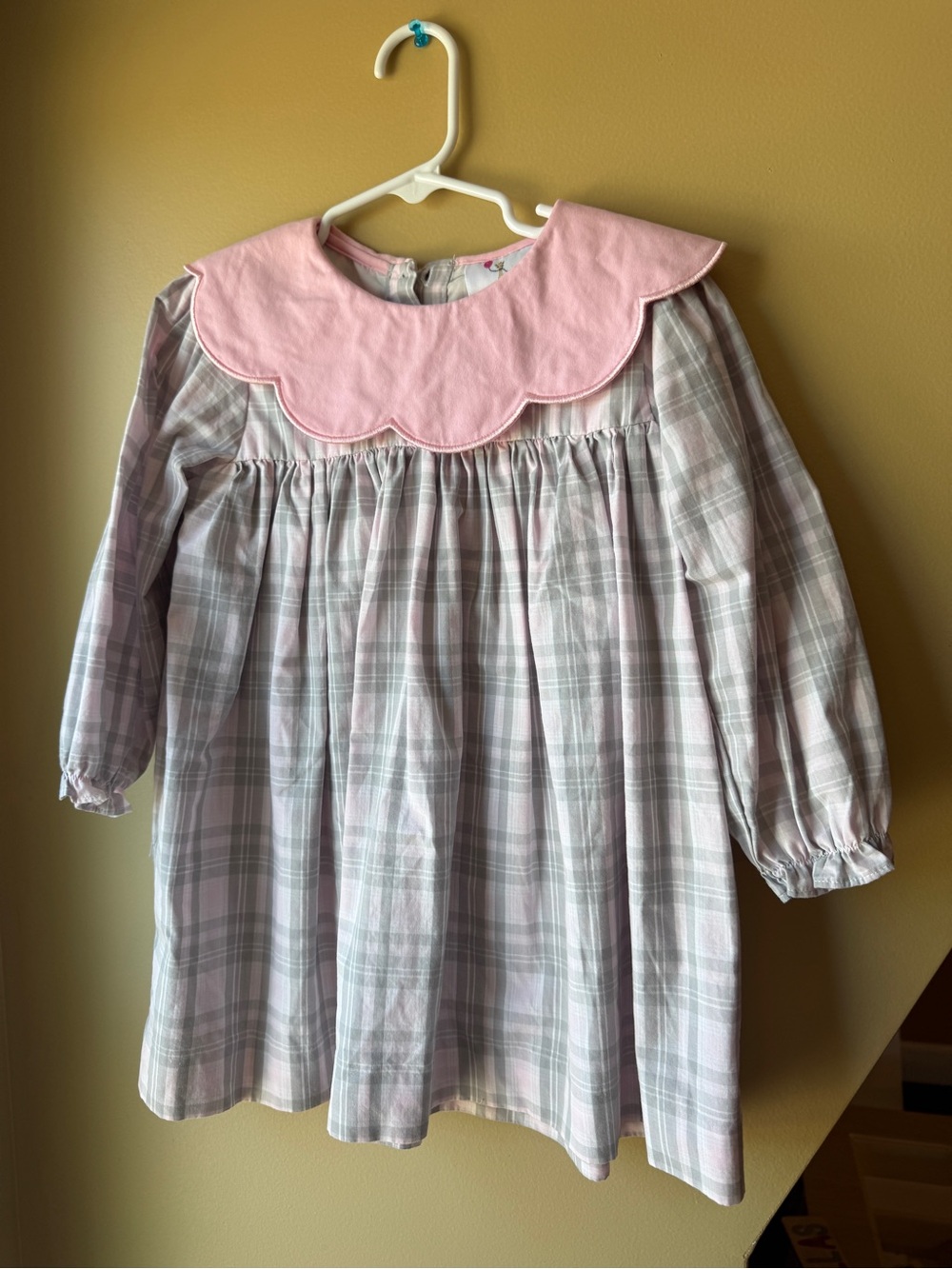 Eliza James Pink Gray Plaid Scallop Collar Dress Girls Size 5